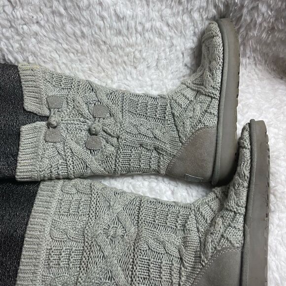 UGG kalla cable knit gray tall boots back suede fur footbed lining size 8